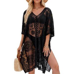 Lace Beach Cover Up Black